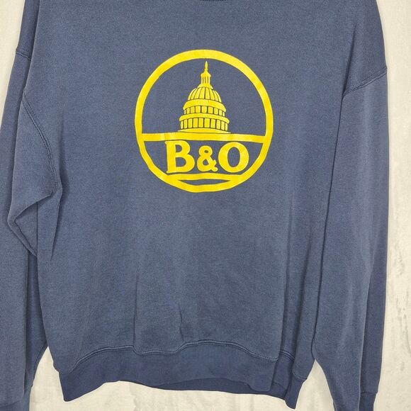Vintage B&O Railroad Crewneck Sweatshirt XL Blue Made in USA 80s 90s - Picture 3 of 7